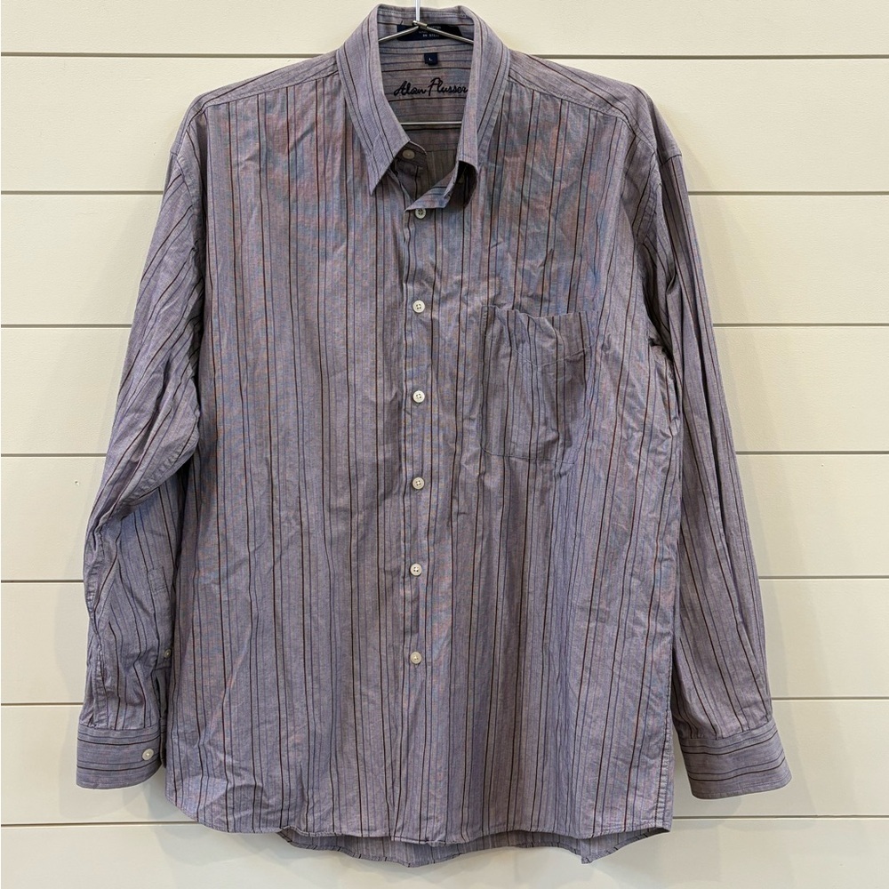 Alan Flusser Men's Lavender and Gray Striped Shirt